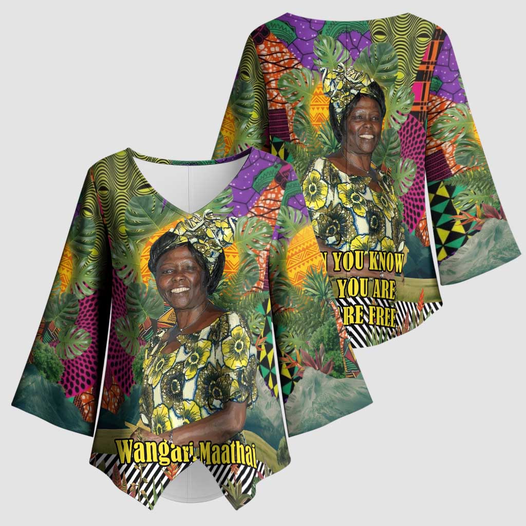 Wangari Maathai Kimono Sleeve Blouse Colorful Nature-Inspired Design Empowerment Quote African Print Environmental - Wonder Print Shop