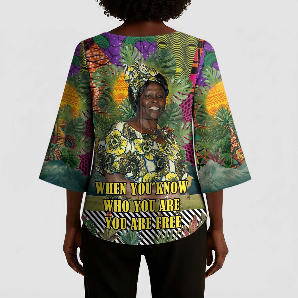 Wangari Maathai Kimono Sleeve Blouse Colorful Nature-Inspired Design Empowerment Quote African Print Environmental - Wonder Print Shop
