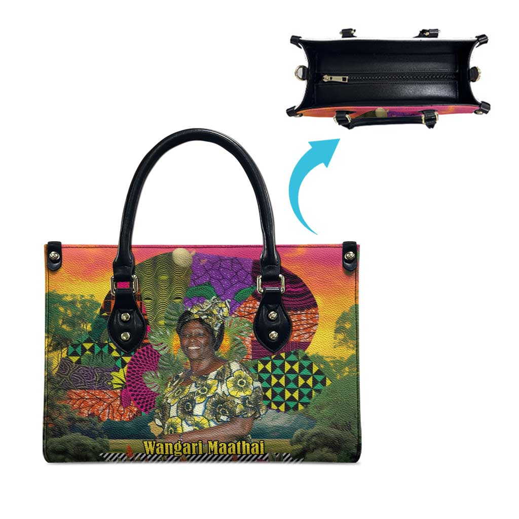 Wangari Maathai Leather Bag Colorful Nature-Inspired Design Empowerment Quote African Print Environmental - Wonder Print Shop