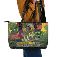 Wangari Maathai Leather Tote Bag Colorful Nature-Inspired Design Empowerment Quote African Print Environmental - Wonder Print Shop
