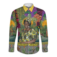 Wangari Maathai Long Sleeve Button Shirt Colorful Nature-Inspired Design Empowerment Quote African Print Environmental - Wonder Print Shop