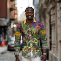 Wangari Maathai Long Sleeve Button Shirt Colorful Nature-Inspired Design Empowerment Quote African Print Environmental - Wonder Print Shop
