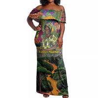 Wangari Maathai Off Shoulder Maxi Dress Colorful Nature-Inspired Design Empowerment Quote African Print Environmental - Wonder Print Shop