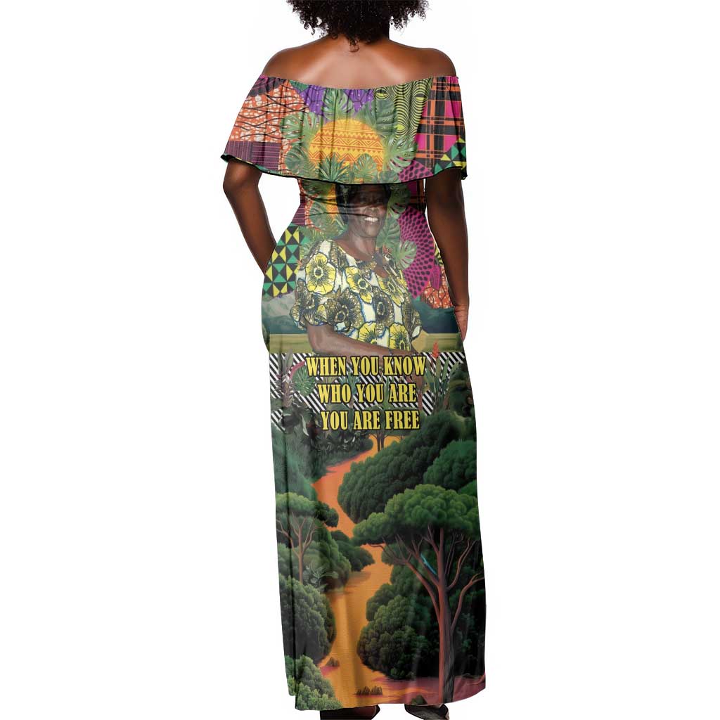 Wangari Maathai Off Shoulder Maxi Dress Colorful Nature-Inspired Design Empowerment Quote African Print Environmental - Wonder Print Shop