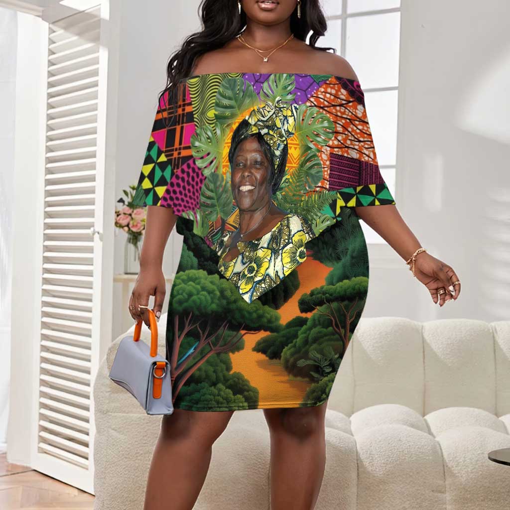 Wangari Maathai Off Shoulder Short Dress Colorful Nature-Inspired Design Empowerment Quote African Print Environmental - Wonder Print Shop
