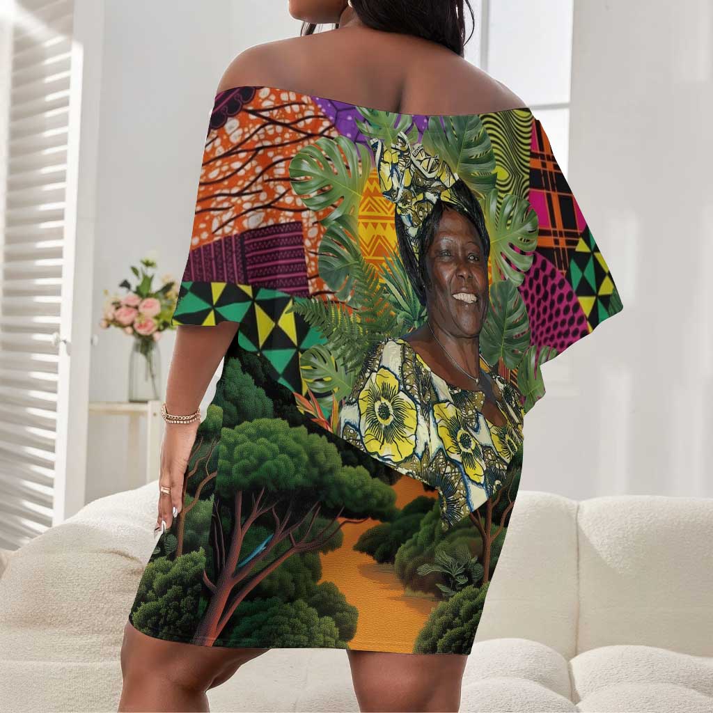 Wangari Maathai Off Shoulder Short Dress Colorful Nature-Inspired Design Empowerment Quote African Print Environmental - Wonder Print Shop