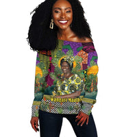 Wangari Maathai Off Shoulder Sweater Colorful Nature-Inspired Design Empowerment Quote African Print Environmental - Wonder Print Shop