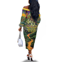Wangari Maathai Off The Shoulder Long Sleeve Dress Colorful Nature-Inspired Design Empowerment Quote African Print Environmental - Wonder Print Shop