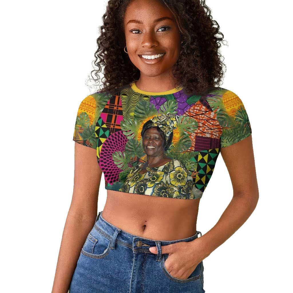 Wangari Maathai Raglan Cropped T shirt Colorful Nature-Inspired Design Empowerment Quote African Print Environmental - Wonder Print Shop