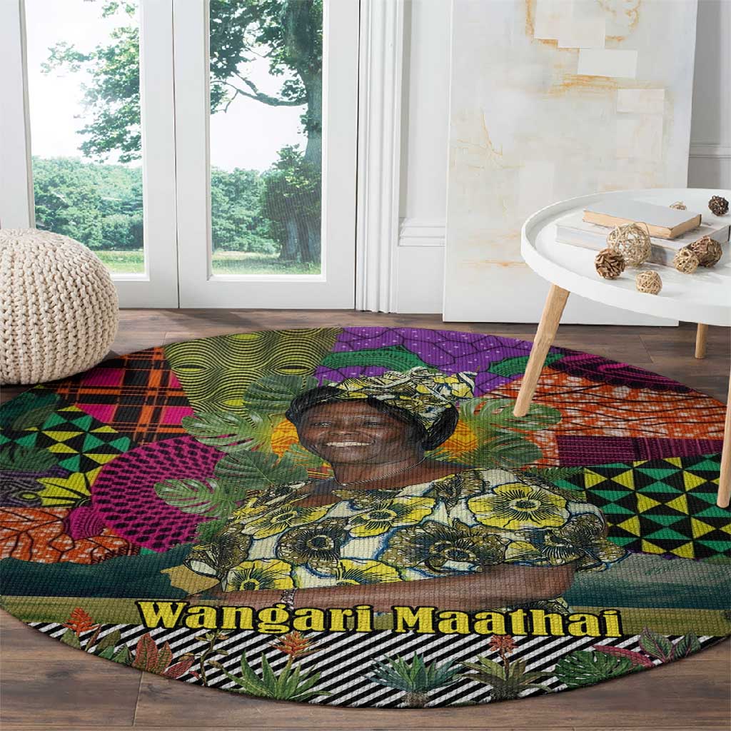 Wangari Maathai Round Carpet Colorful Nature-Inspired Design Empowerment Quote African Print Environmental - Wonder Print Shop