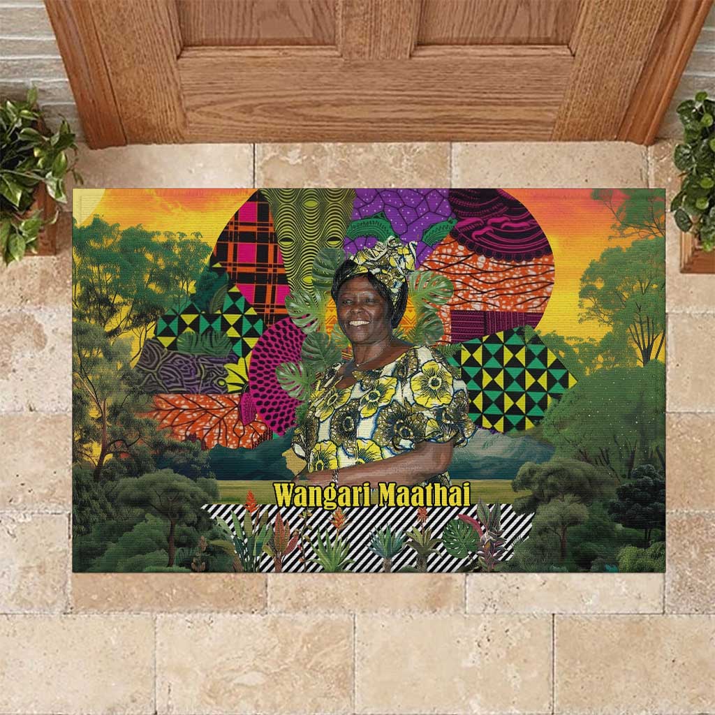 Wangari Maathai Rubber Doormat Colorful Nature-Inspired Design Empowerment Quote African Print Environmental - Wonder Print Shop