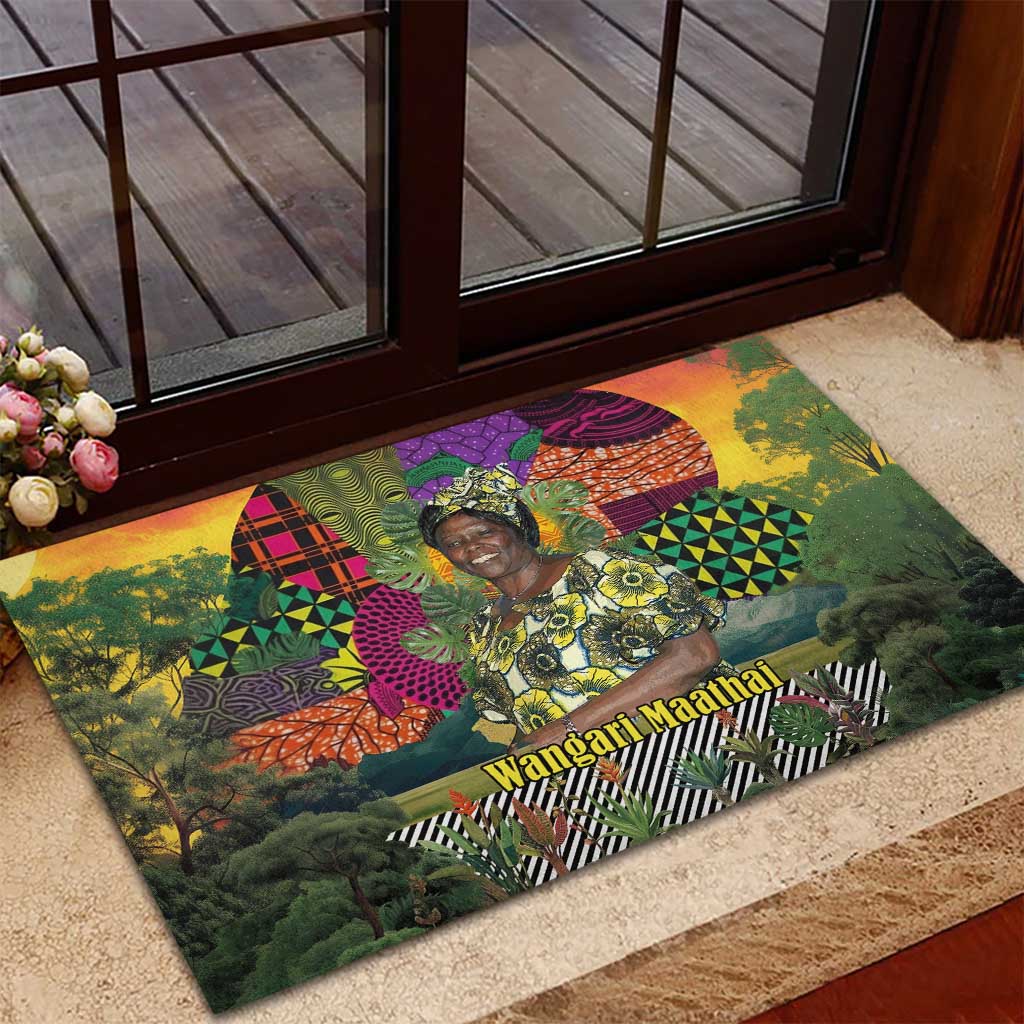 Wangari Maathai Rubber Doormat Colorful Nature-Inspired Design Empowerment Quote African Print Environmental - Wonder Print Shop