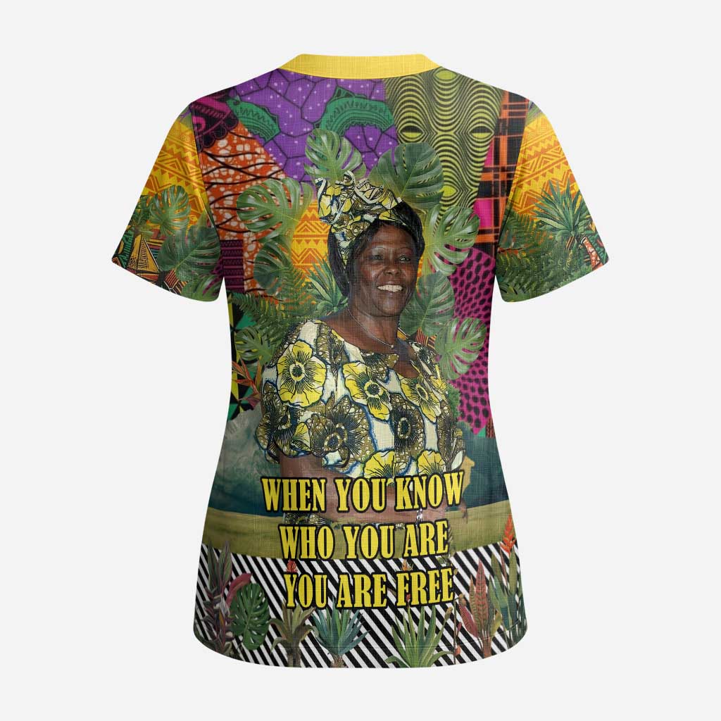 Wangari Maathai Scrub Top Colorful Nature-Inspired Design Empowerment Quote African Print Environmental - Wonder Print Shop
