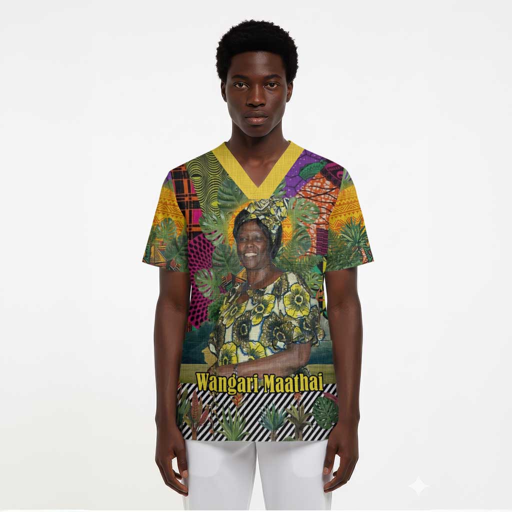 Wangari Maathai Scrub Top Colorful Nature-Inspired Design Empowerment Quote African Print Environmental - Wonder Print Shop