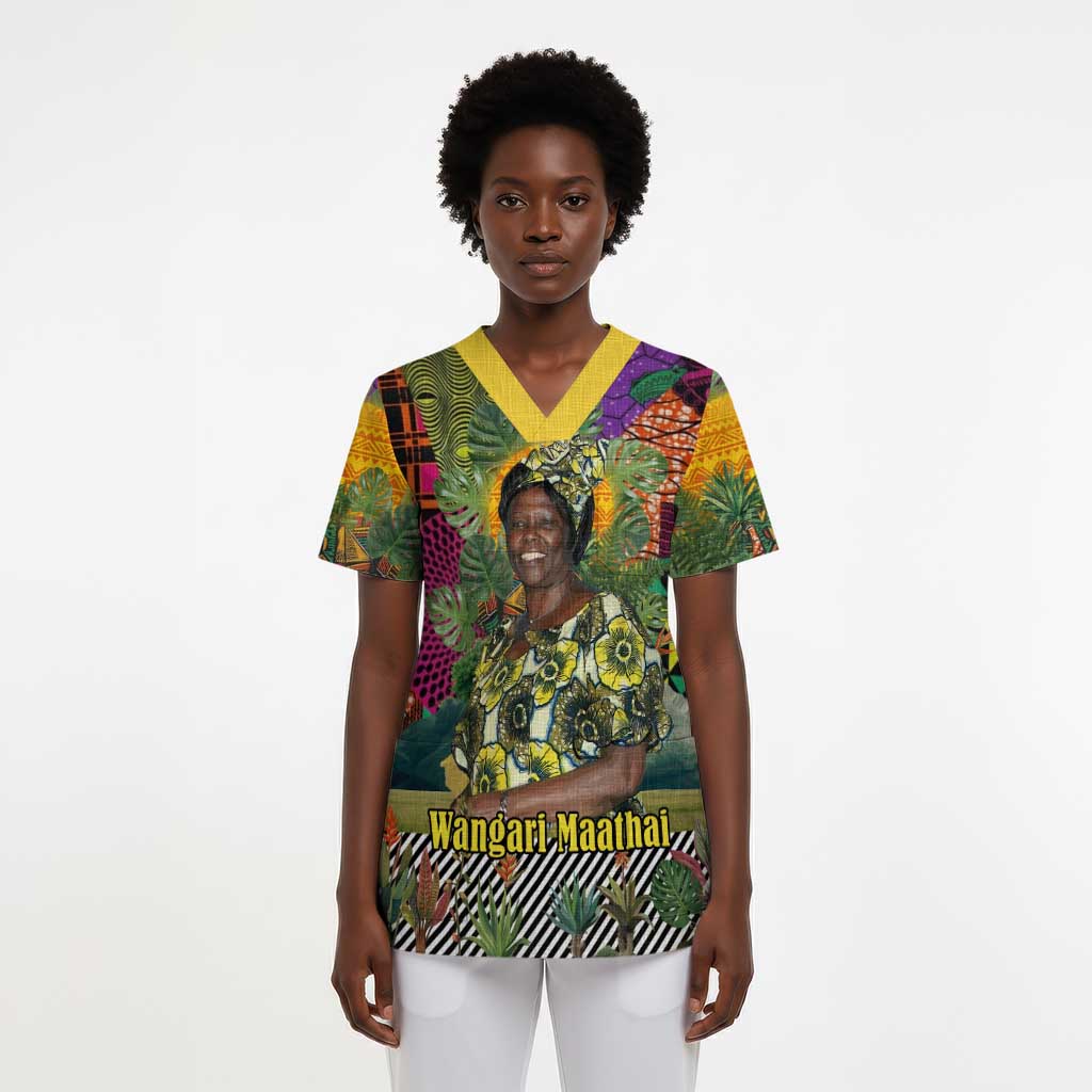 Wangari Maathai Scrub Top Colorful Nature-Inspired Design Empowerment Quote African Print Environmental - Wonder Print Shop