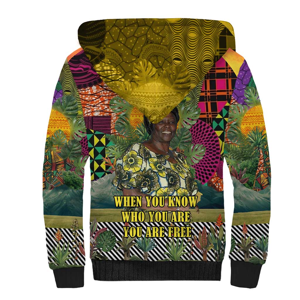 Wangari Maathai Sherpa Hoodie Colorful Nature-Inspired Design Empowerment Quote African Print Environmental - Wonder Print Shop