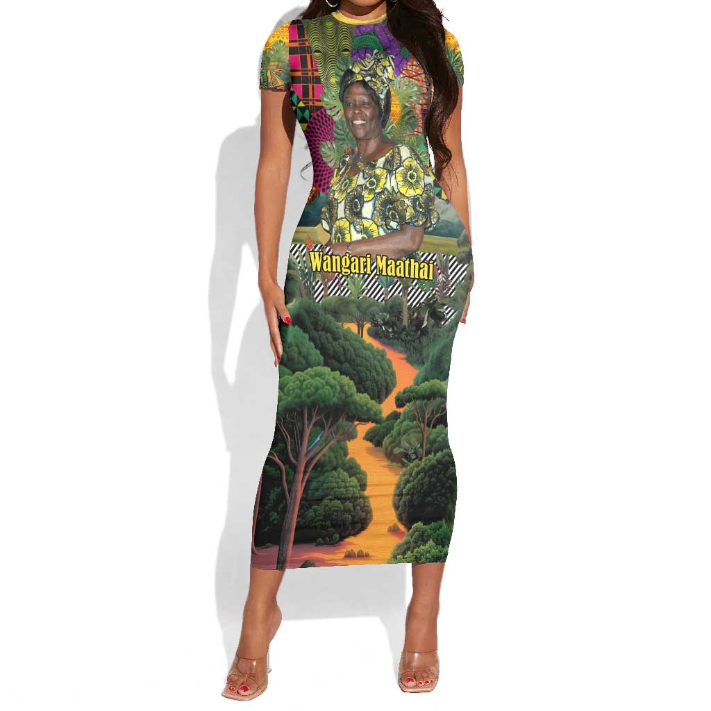 Wangari Maathai Short Sleeve Bodycon Dress Colorful Nature-Inspired Design Empowerment Quote African Print Environmental - Wonder Print Shop