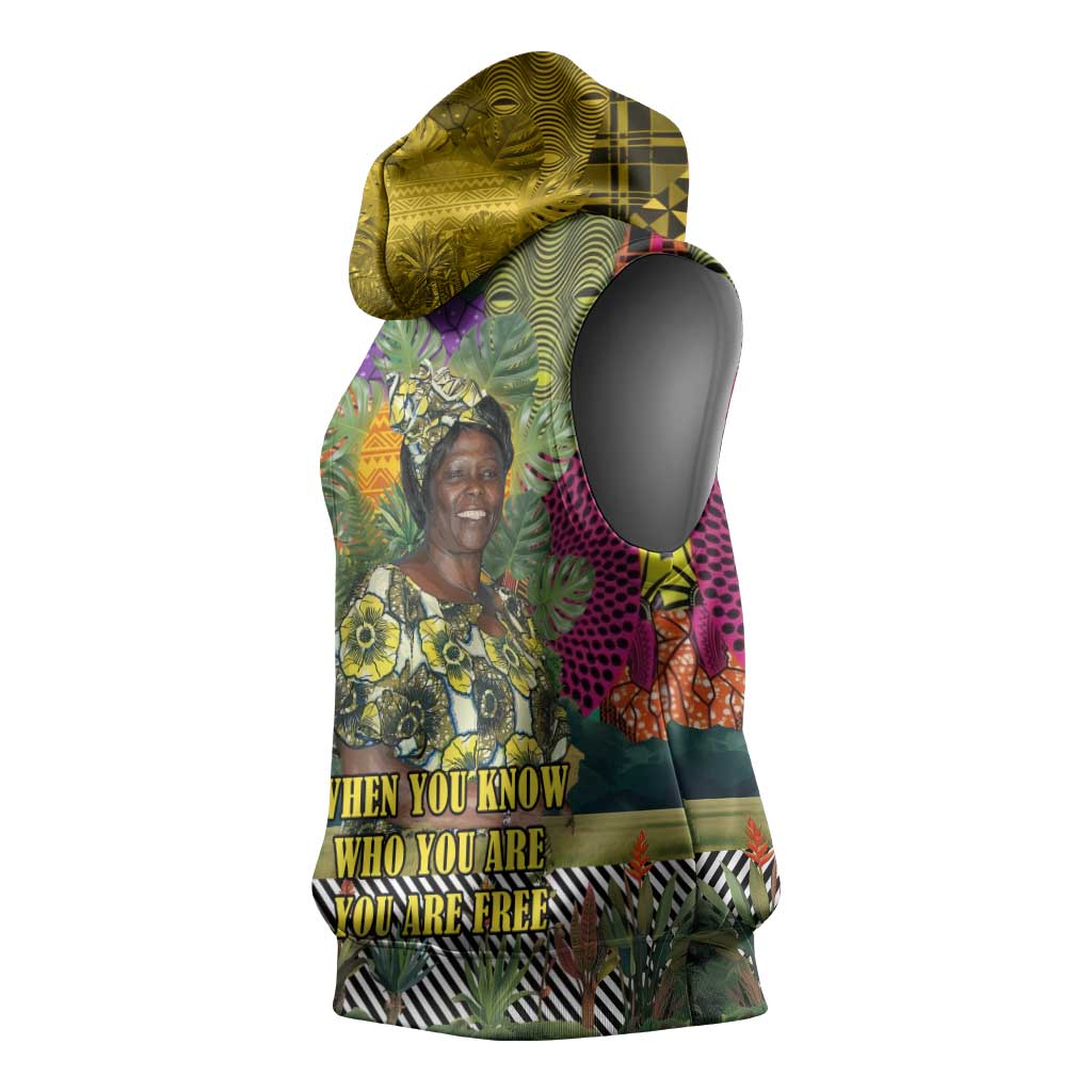 Wangari Maathai Sleeveless Hoodie Colorful Nature-Inspired Design Empowerment Quote African Print Environmental - Wonder Print Shop