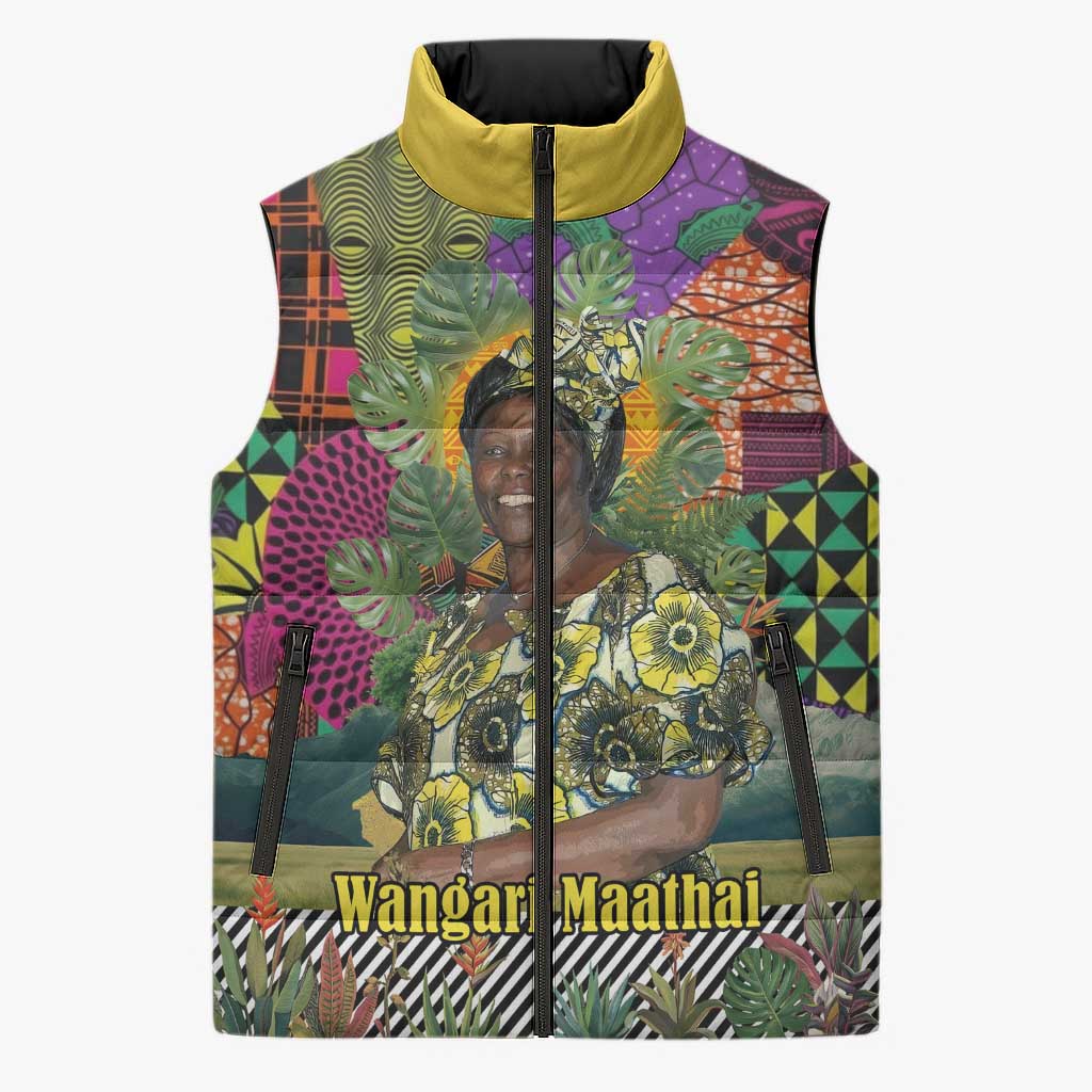 Wangari Maathai Sleeveless Puffer Jacket Colorful Nature-Inspired Design Empowerment Quote African Print Environmental - Wonder Print Shop