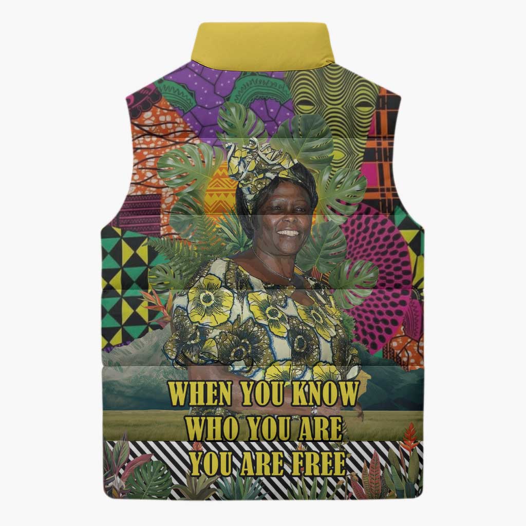 Wangari Maathai Sleeveless Puffer Jacket Colorful Nature-Inspired Design Empowerment Quote African Print Environmental - Wonder Print Shop