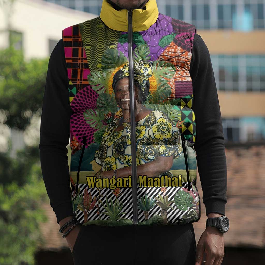 Wangari Maathai Sleeveless Puffer Jacket Colorful Nature-Inspired Design Empowerment Quote African Print Environmental - Wonder Print Shop