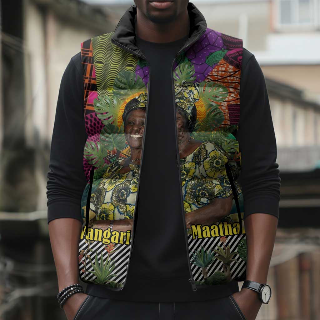 Wangari Maathai Sleeveless Puffer Jacket Colorful Nature-Inspired Design Empowerment Quote African Print Environmental - Wonder Print Shop