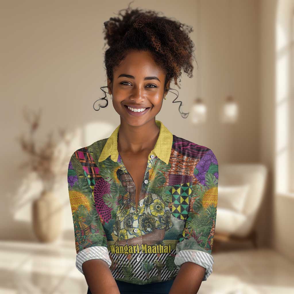 Wangari Maathai Women Casual Shirt Colorful Nature-Inspired Design Empowerment Quote African Print Environmental - Wonder Print Shop