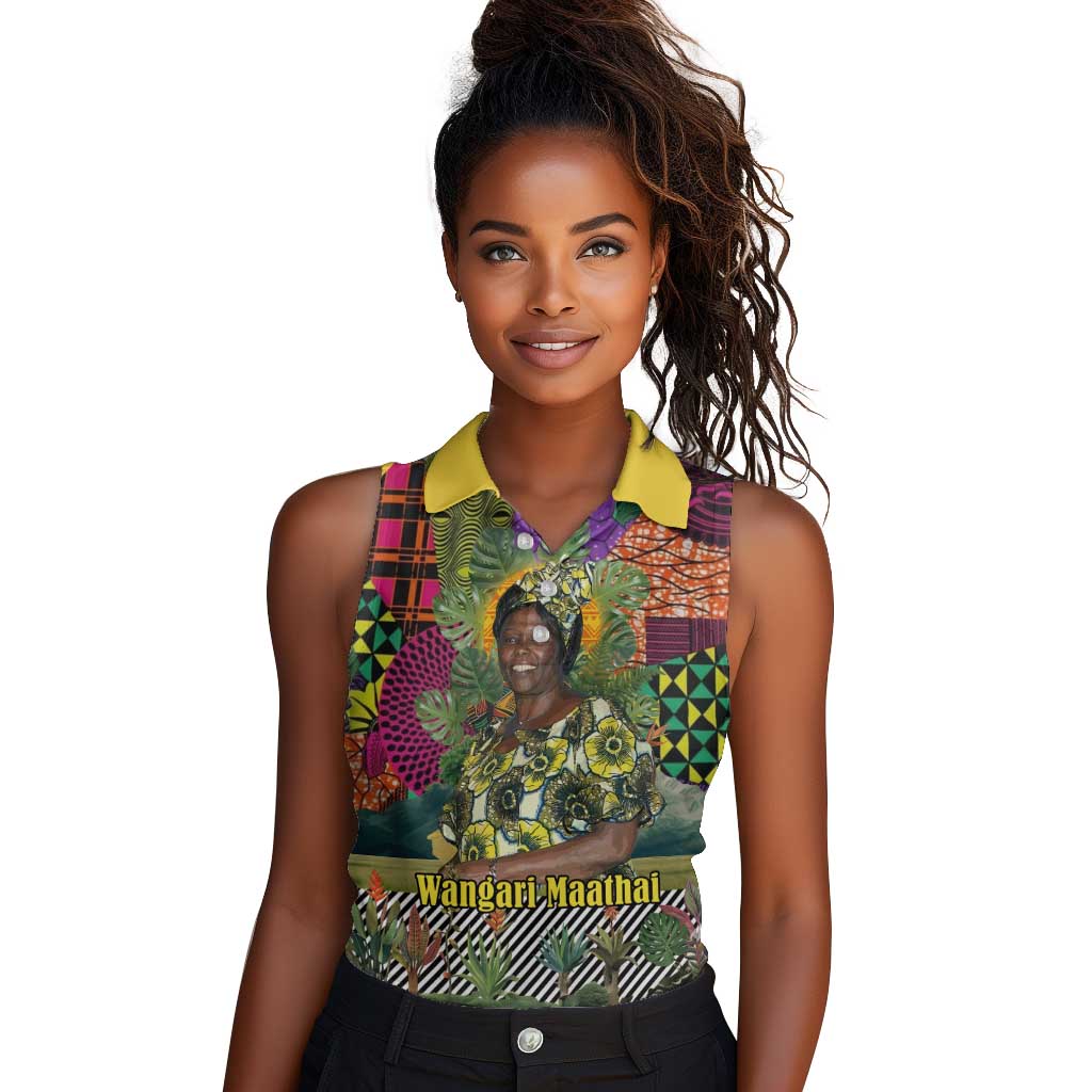 Wangari Maathai Women Sleeveless Polo Shirt Colorful Nature-Inspired Design Empowerment Quote African Print Environmental - Wonder Print Shop