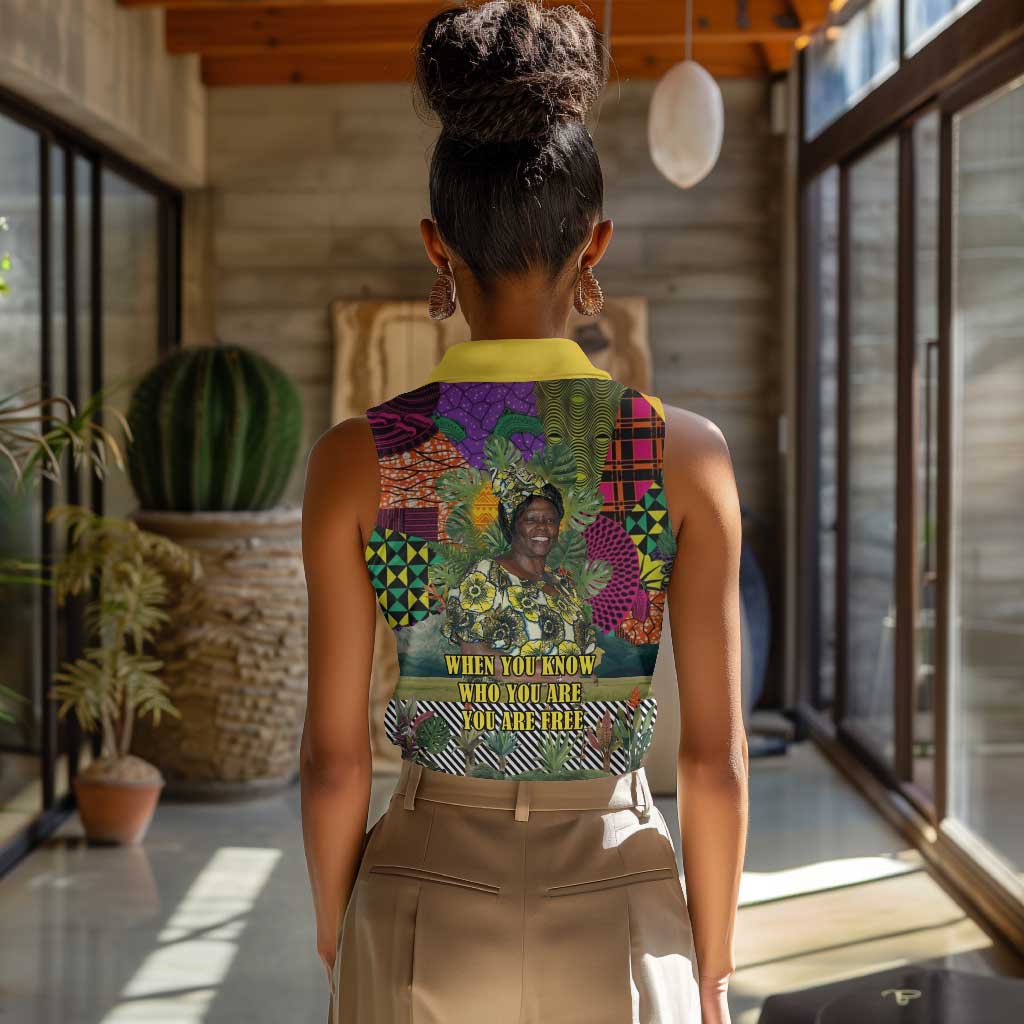 Wangari Maathai Women Sleeveless Polo Shirt Colorful Nature-Inspired Design Empowerment Quote African Print Environmental - Wonder Print Shop