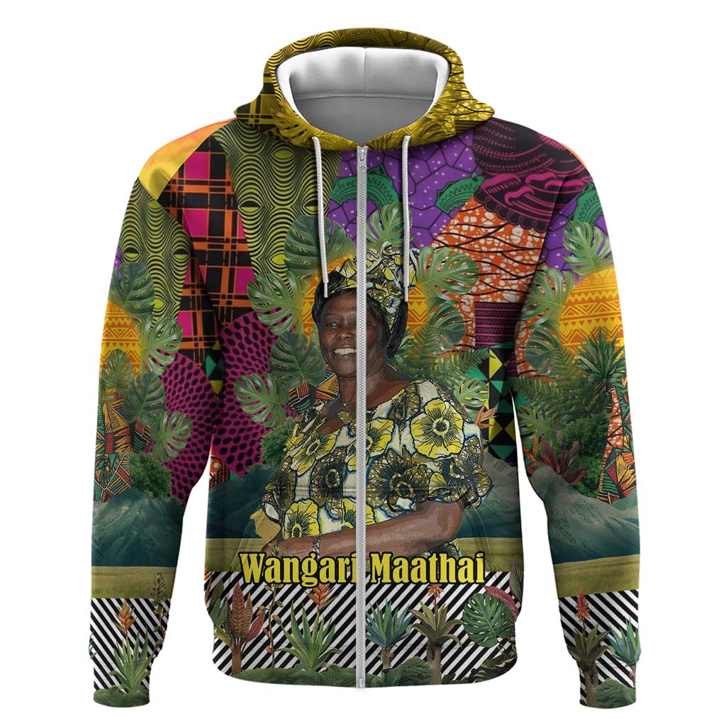 Wangari Maathai Zip Hoodie Colorful Nature-Inspired Design Empowerment Quote African Print Environmental - Wonder Print Shop
