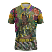 Wangari Maathai Zipper Polo Shirt Colorful Nature-Inspired Design Empowerment Quote African Print Environmental - Wonder Print Shop