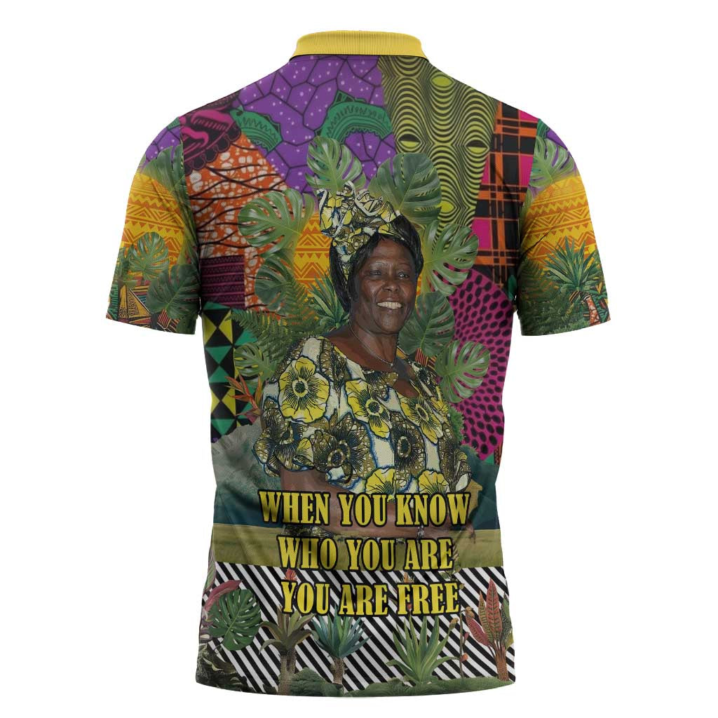 Wangari Maathai Zipper Polo Shirt Colorful Nature-Inspired Design Empowerment Quote African Print Environmental - Wonder Print Shop