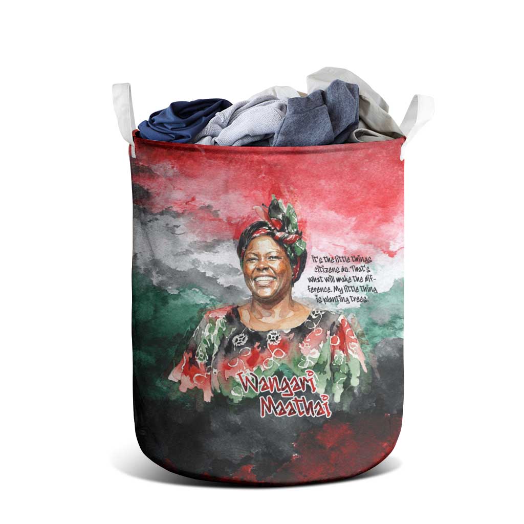 Wangari Maathai Laundry Basket Kenyan Flag Watercolor Style - Environmental Quote Planting Trees Tribute Eco-Activism - Wonder Print Shop