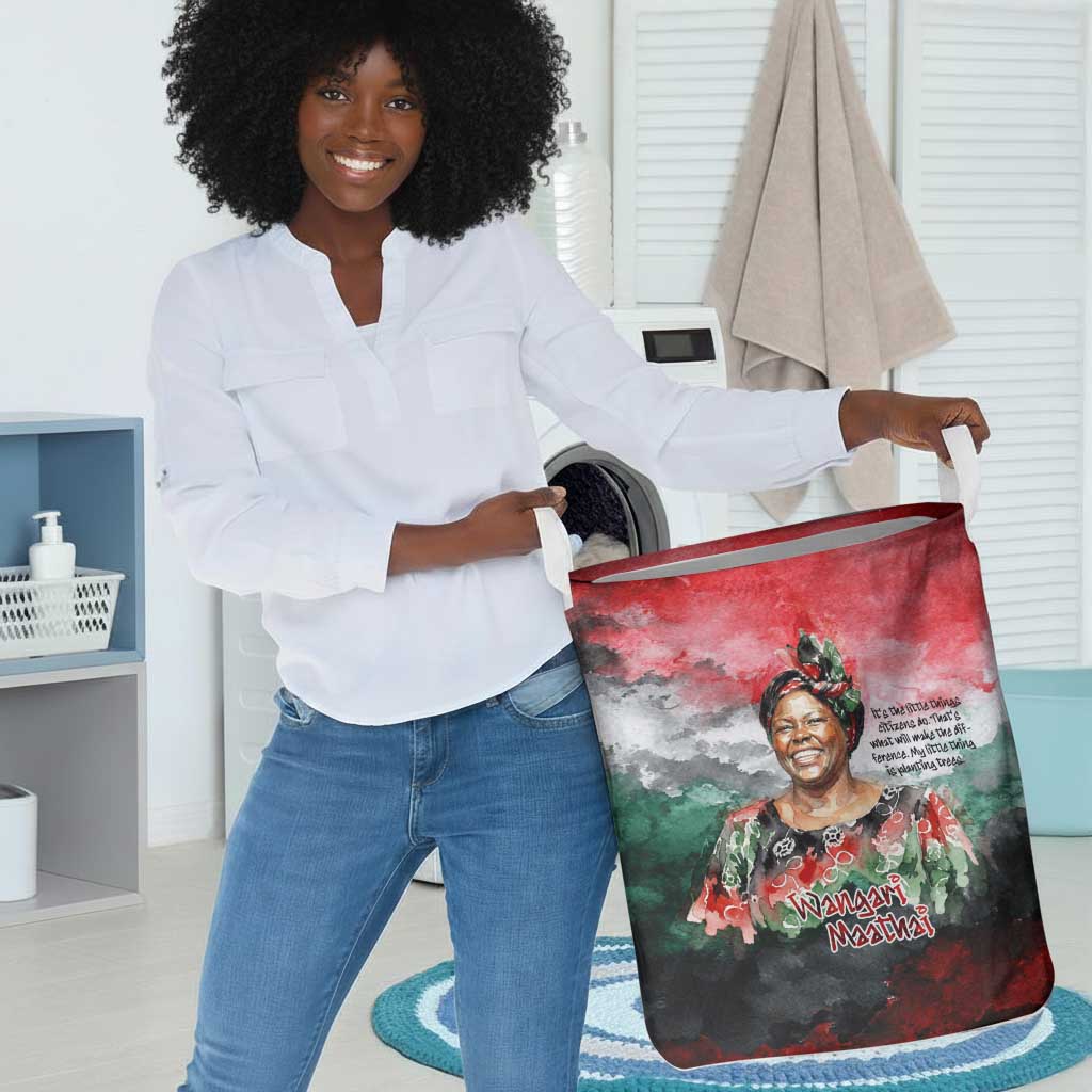 Wangari Maathai Laundry Basket Kenyan Flag Watercolor Style - Environmental Quote Planting Trees Tribute Eco-Activism - Wonder Print Shop