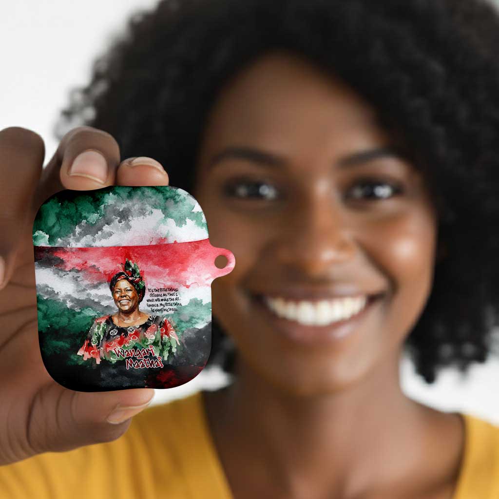 Wangari Maathai AirPods Case Kenyan Flag Watercolor Style - Environmental Quote Planting Trees Tribute Eco-Activism - Wonder Print Shop
