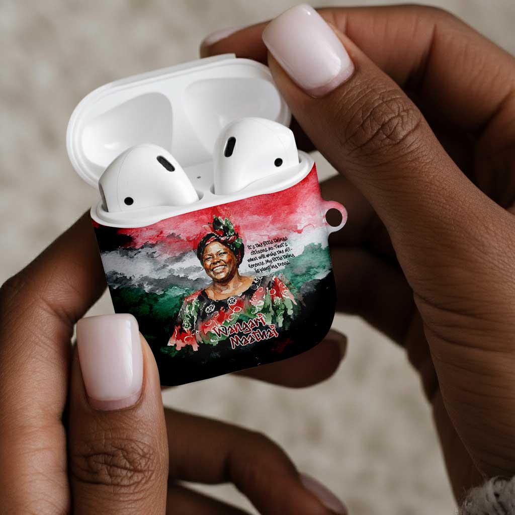 Wangari Maathai AirPods Case Kenyan Flag Watercolor Style - Environmental Quote Planting Trees Tribute Eco-Activism - Wonder Print Shop