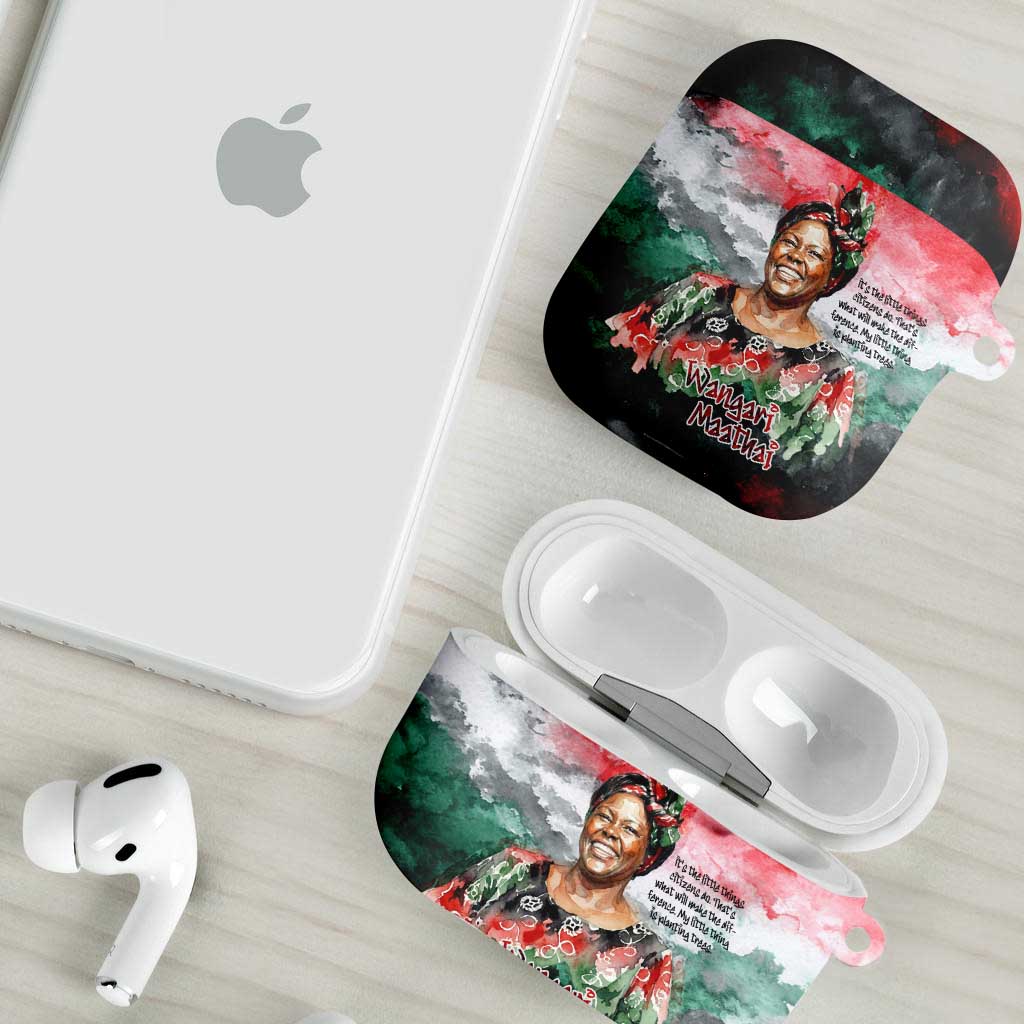Wangari Maathai AirPods Case Kenyan Flag Watercolor Style - Environmental Quote Planting Trees Tribute Eco-Activism - Wonder Print Shop