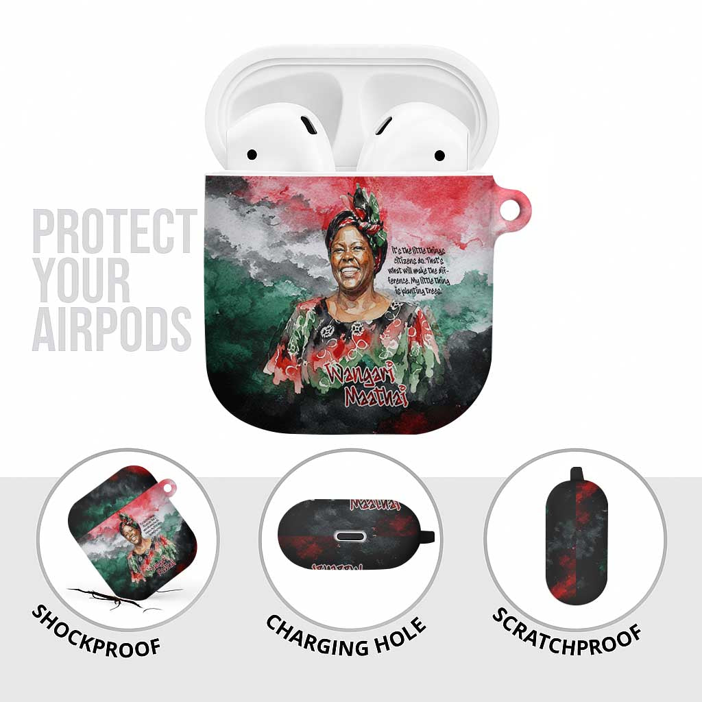 Wangari Maathai AirPods Case Kenyan Flag Watercolor Style - Environmental Quote Planting Trees Tribute Eco-Activism - Wonder Print Shop