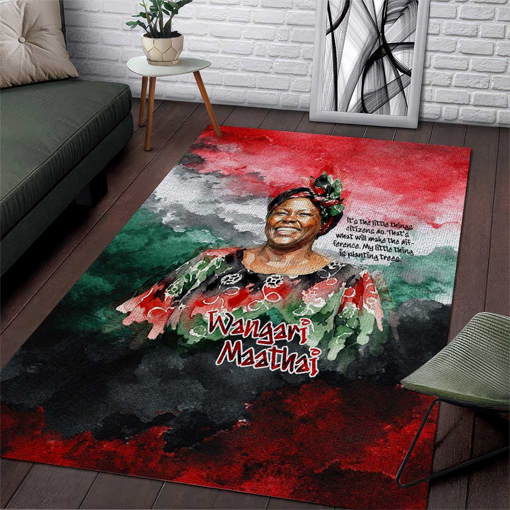 Wangari Maathai Area Rug Kenyan Flag Watercolor Style - Environmental Quote Planting Trees Tribute Eco-Activism - Wonder Print Shop