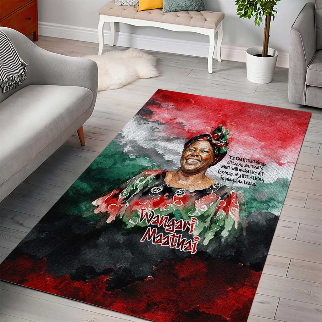 Wangari Maathai Area Rug Kenyan Flag Watercolor Style - Environmental Quote Planting Trees Tribute Eco-Activism - Wonder Print Shop