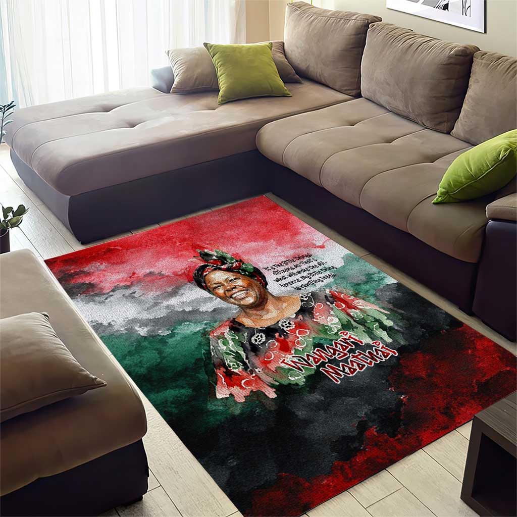 Wangari Maathai Area Rug Kenyan Flag Watercolor Style - Environmental Quote Planting Trees Tribute Eco-Activism - Wonder Print Shop