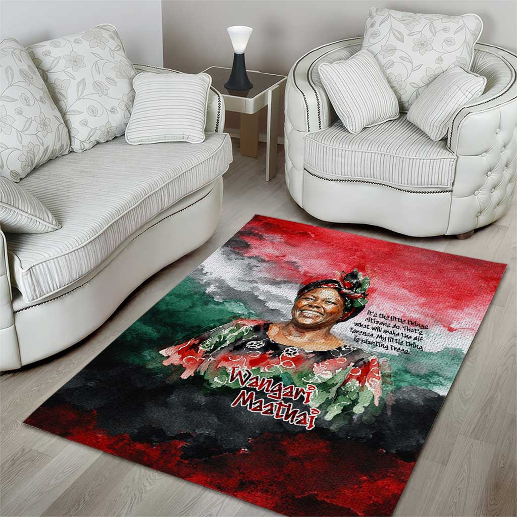 Wangari Maathai Area Rug Kenyan Flag Watercolor Style - Environmental Quote Planting Trees Tribute Eco-Activism - Wonder Print Shop