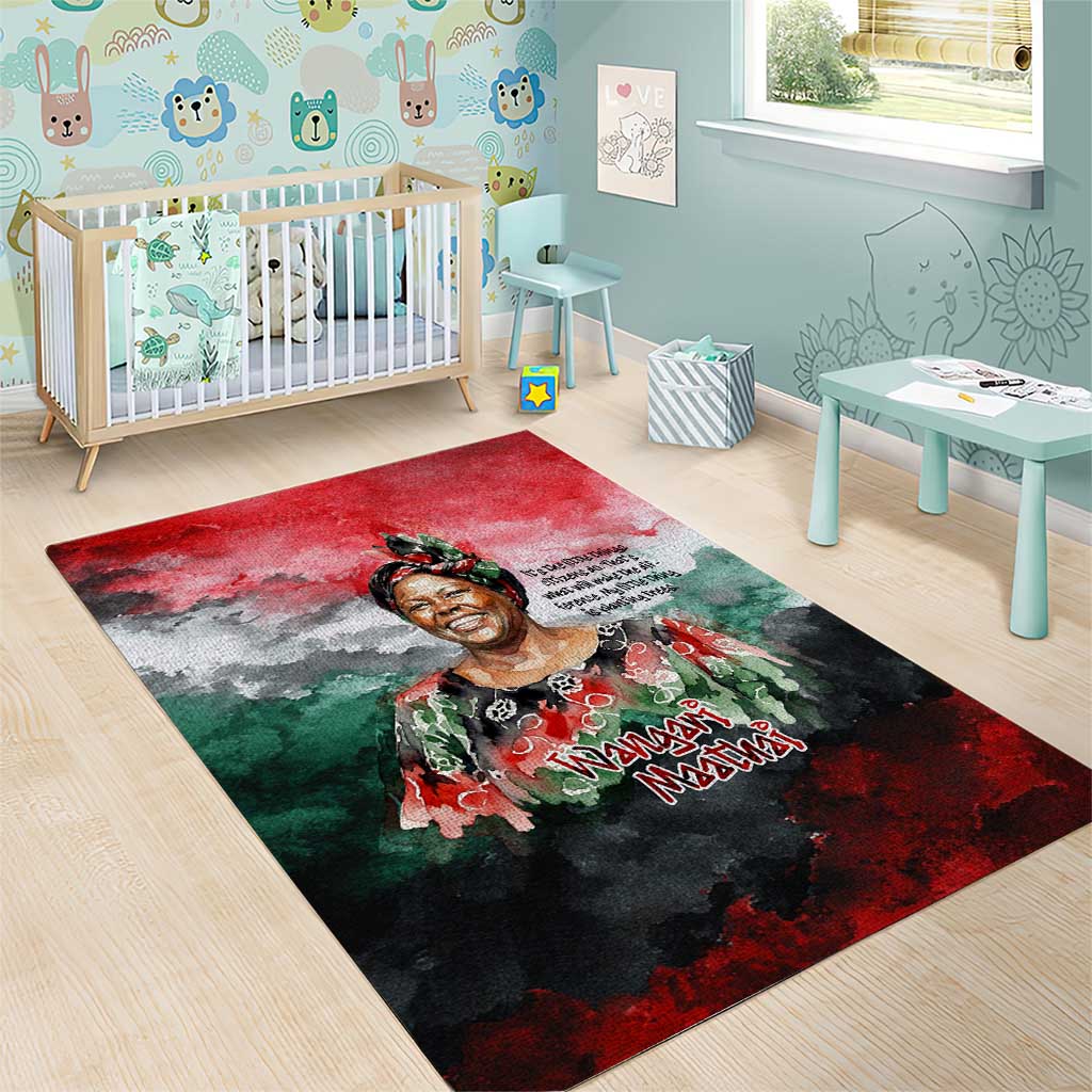 Wangari Maathai Area Rug Kenyan Flag Watercolor Style - Environmental Quote Planting Trees Tribute Eco-Activism - Wonder Print Shop