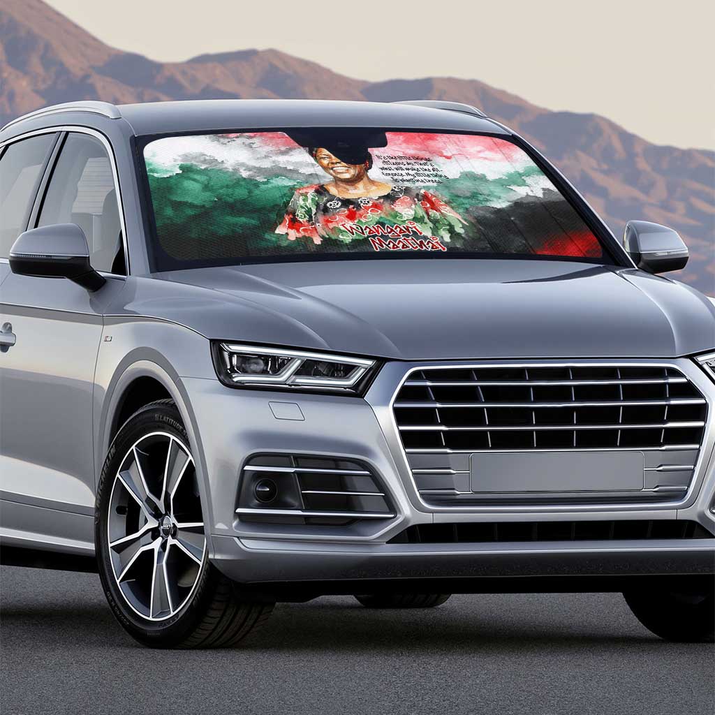 Wangari Maathai Auto Sun Shade Kenyan Flag Watercolor Style - Environmental Quote Planting Trees Tribute Eco-Activism - Wonder Print Shop