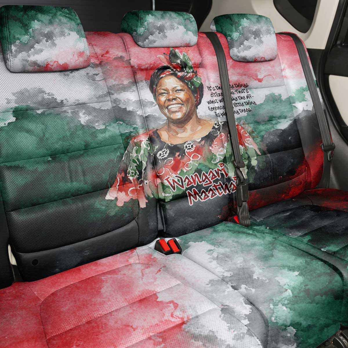 Wangari Maathai Back Car Seat Cover Kenyan Flag Watercolor Style - Environmental Quote Planting Trees Tribute Eco-Activism - Wonder Print Shop