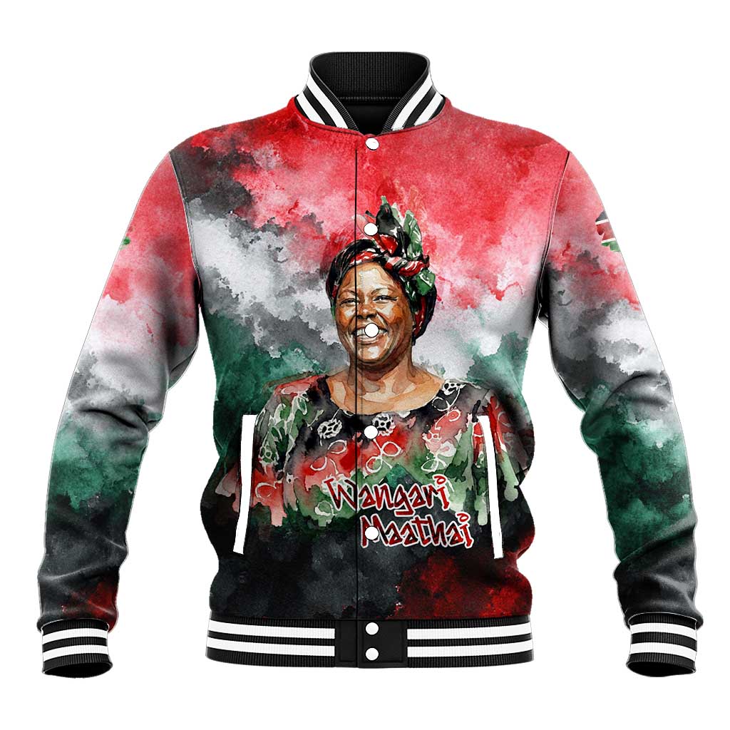 Wangari Maathai Baseball Jacket Kenyan Flag Watercolor Style - Environmental Quote Planting Trees Tribute Eco-Activism - Wonder Print Shop