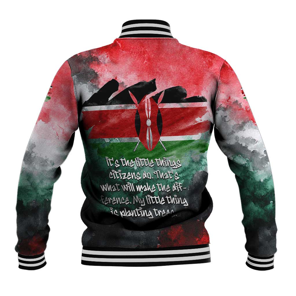 Wangari Maathai Baseball Jacket Kenyan Flag Watercolor Style - Environmental Quote Planting Trees Tribute Eco-Activism - Wonder Print Shop