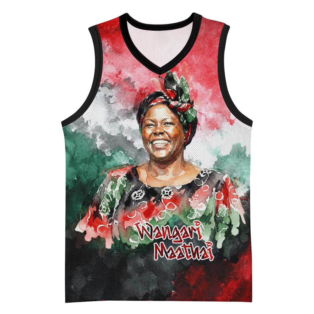 Wangari Maathai Basketball Jersey Kenyan Flag Watercolor Style - Environmental Quote Planting Trees Tribute Eco-Activism - Wonder Print Shop