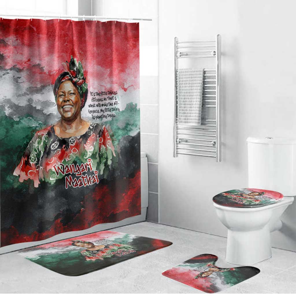 Wangari Maathai Bathroom Set Kenyan Flag Watercolor Style - Environmental Quote Planting Trees Tribute Eco-Activism - Wonder Print Shop