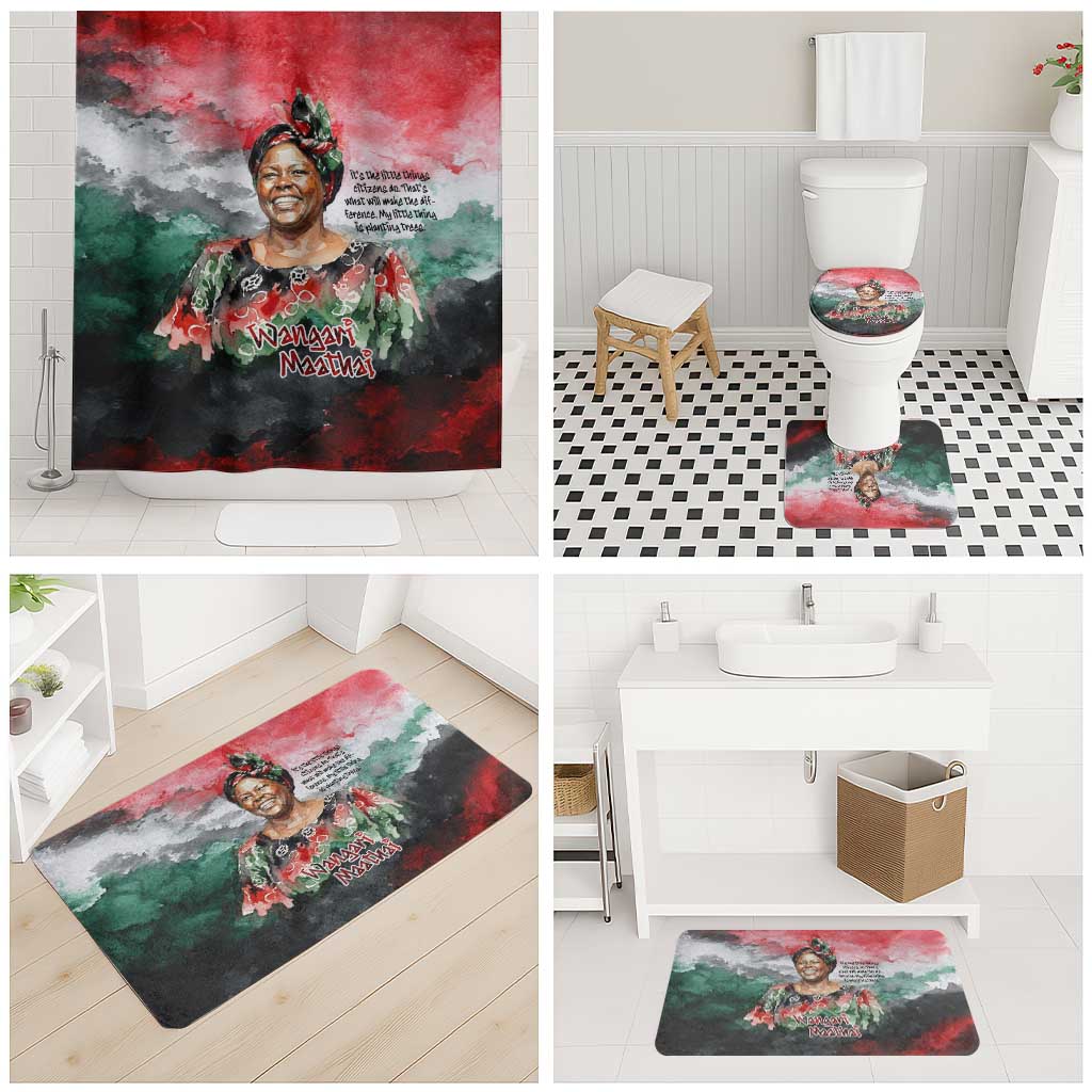 Wangari Maathai Bathroom Set Kenyan Flag Watercolor Style - Environmental Quote Planting Trees Tribute Eco-Activism - Wonder Print Shop